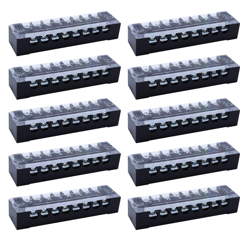 Antrader 10-Pack 8 Positions Dual Rows 600V 15A Wire Barrier Block Screw Terminal Strip with Cover TB-1508