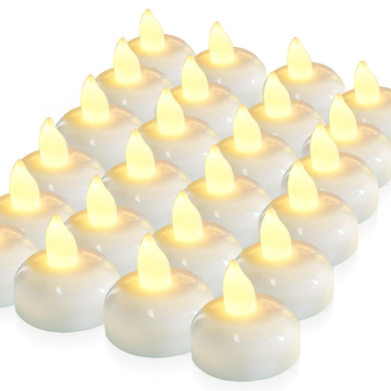 Homemory 24 Pack Waterproof Flameless Floating Tealights, Warm White Battery Flickering LED Tea Lights Candles - Wedding, Party, Centerpiece, Pool & SPA Warm White (24Pack)