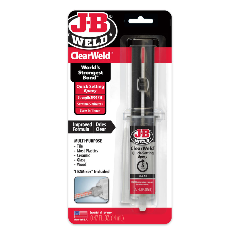 J-B Weld ClearWeld 5 Minute Epoxy, Clear, 14ml w/Static Mixer, (50114H)