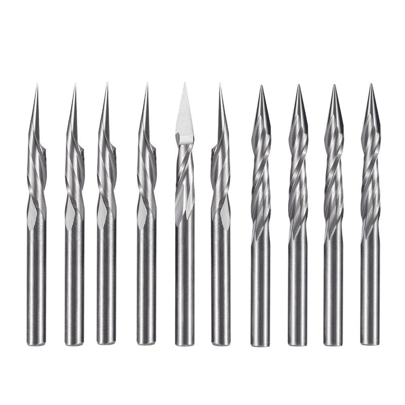 HUHAO 10Pcs Spiral Router Bit, 1/8" Shank CNC Cutter Milling Carving Bit Set 30 Degree 0.2mm Tip Spiral Milling Cutter Engraving Carving Tool for Acrylic Wood PVC 10PCS 0.2mm Tip Dia