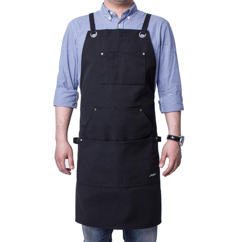 Heavy Duty Canvas Work Apron,Tool Pockets, Back Straps Adjustable（black） Black
