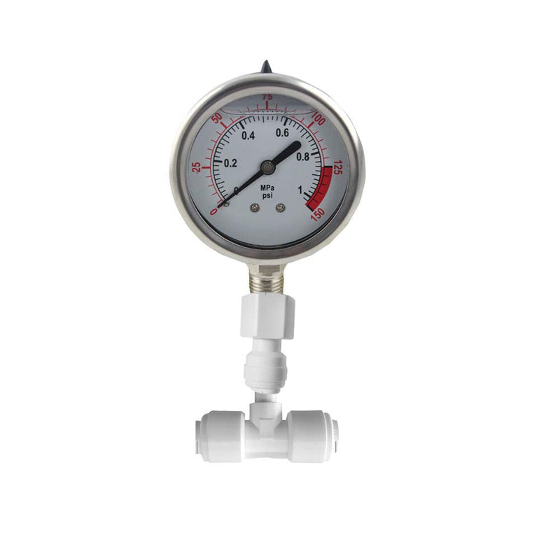 Water Pressure Gauge Oil Filled Stainless-Steel 2-1/2" Dial Size Dual-Scale with 1/4" Lower Mount for RO System(0-1kg(MPa)/0-150psi) 0-1kg(MPa)/0-150psi