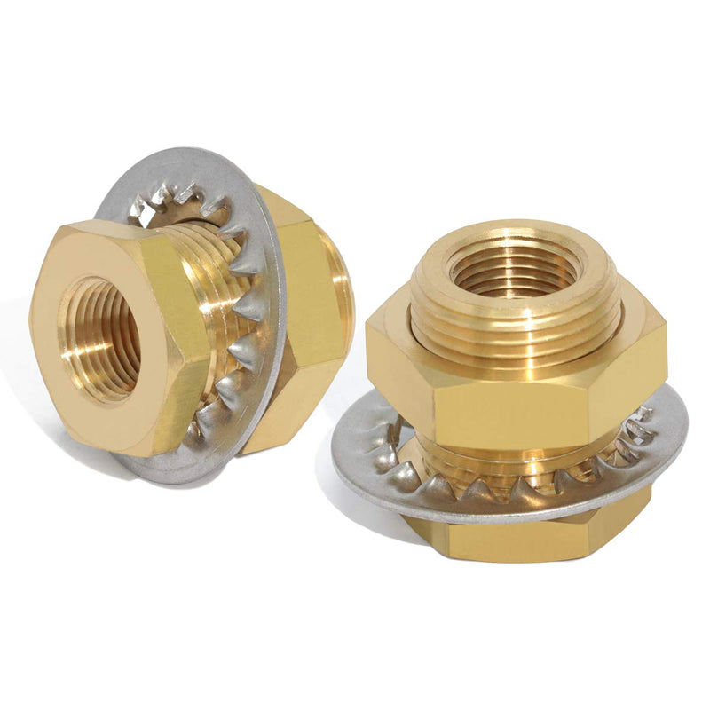 2pcs Brass Pipe Fitting 3/8" NPT Female x 3/8" NPT Female 1.3" Length Outer Diameter 1"-14 Bulkhead Coupling Bulkhead Tank Fitting Frame Hose Connector Fit min 25mm Hole