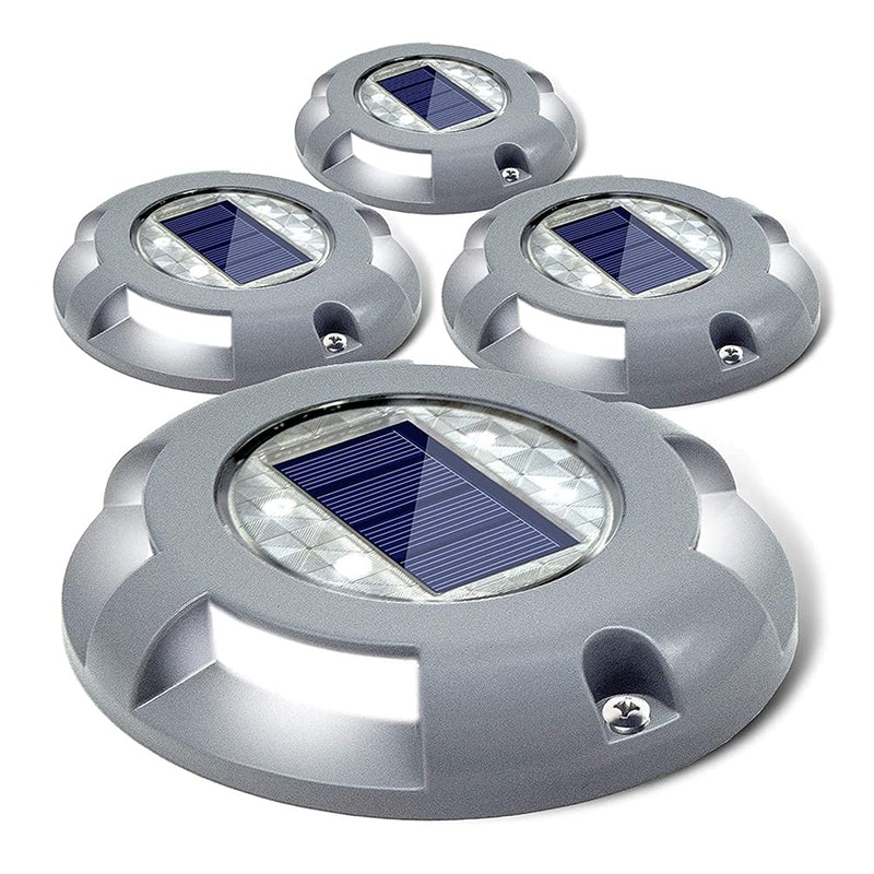 SIEDiNLAR Solar Deck Lights Driveway Dock LED Light Solar Powered Outdoor Waterproof Road Markers for Step Sidewalk Stair Garden Ground Pathway Yard 4 Pack (White) White Light