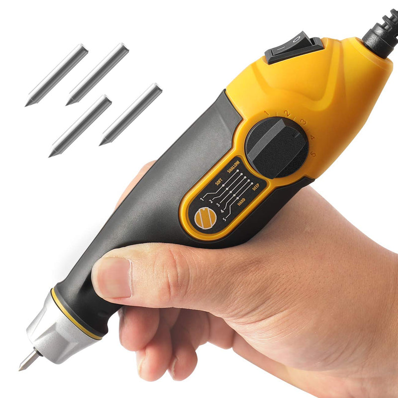 UTOOL Engraver Pen with Letter/Number Stencil, 24W Handheld Etching Tool for Wood Metal Glass Engraving with 4 Replaceable Tungsten Carbide Steel Bits 1 Pen + 4 Bits + 1 Stencils
