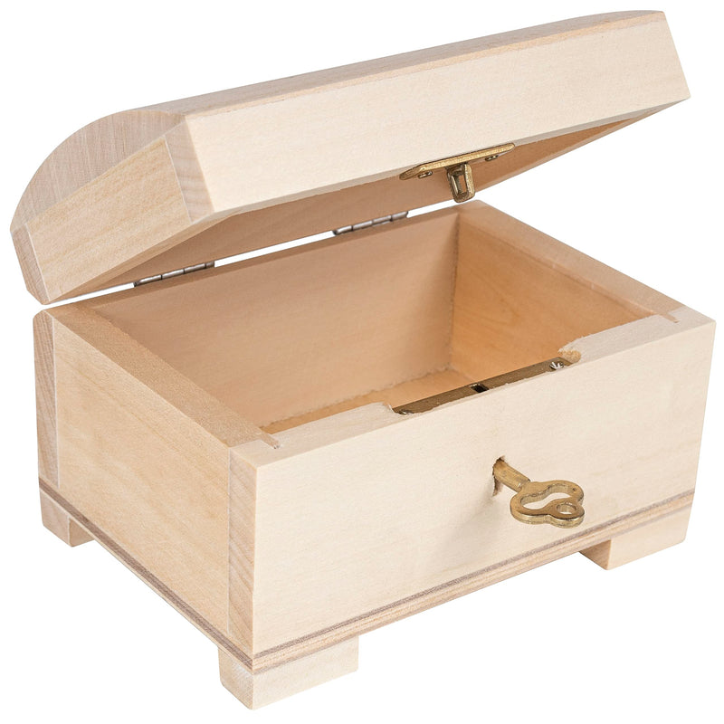 Small Wooden Jewelry Box | Lockable Storage Box with Lock & Key | 4.17 x 2.95 x 2.95 in | Plain, Unpainted & Unfinished | Keepsake Trinket Treasure Chest