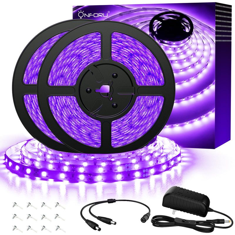 Onforu 32.8ft LED Black Light Strip Kit, 600 Units Lamp Beads, 12V Flexible Blacklight Fixtures, 10m Ribbon, Non-Waterproof for Glow Party, Indoor Birthday, Body Paint,Halloween