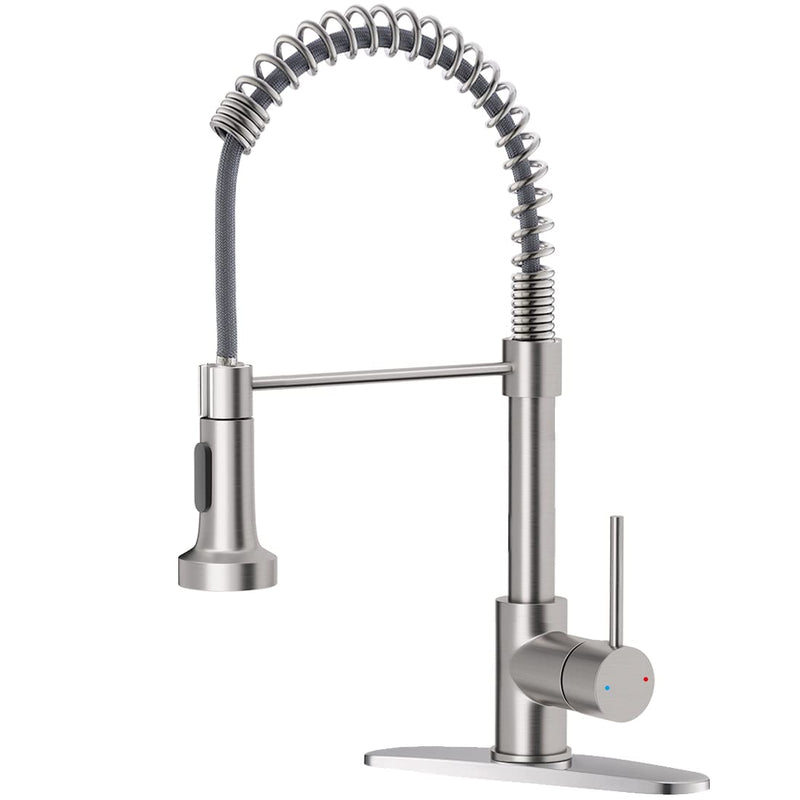 OWOFAN Kitchen Faucet with Pull Down Sprayer Brushed Nickel Stainless Steel 1 Handle Pull Out Spring Sink Faucets 1 Hole Or 3 Hole Dual Function for Farmhouse Camper Laundry Utility Rv Wet Bar Classic A-Brushed Nickel