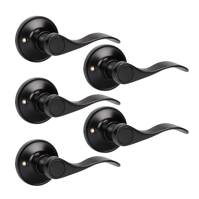 KNOBWELL 5 Pack Black Dummy Door Handle Interior Door Knobs, Closet Door Handles Inside Door Levers, Non-Functioning Right Handing (No Lock/Latch) Black-Right Handing