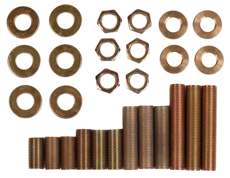 Creative Hobbies ELYPACK - 28 Piece Lamp Repair Hardware Assortment Pack - Pipe Nipples, Washers, Lock Nuts - Perfect for DIY Lamp Repairs and Projects