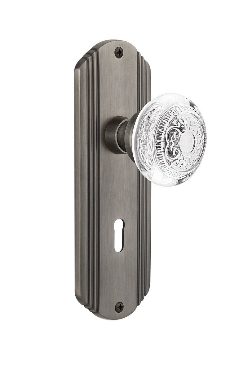 Nostalgic Warehouse 750788 Single Dummy Deco Plate with Keyhole Crystal Egg and Dart Knob, Antique Pewter SINGLE DUMMY - Surface Mounted