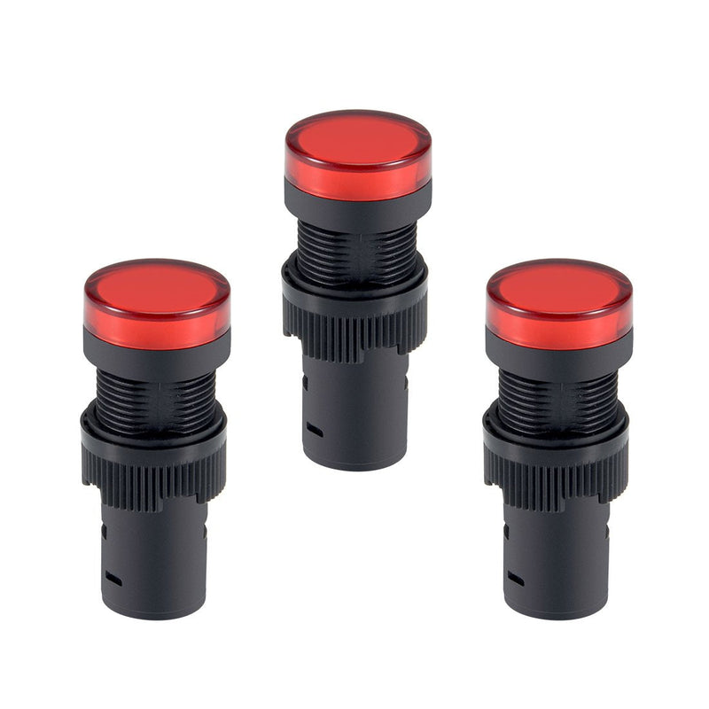 uxcell Indicator Lights AC/DC 12V Pilot Light Red LED, Flush Panel Mount 5/8" 16mm 3Pcs