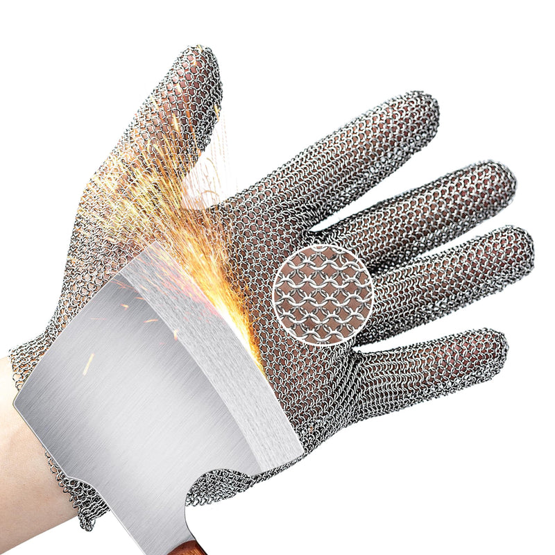 Schwer ProGuard-X A9 Cut Resistant Stainless Steel Metal Mesh Chainmail Glove PM5201 Butcher Glove for Meat Cutting Food Processing Knife Sharpening Oyster Shucking Kitchen Fish Fillet, M Medium 1 Pack