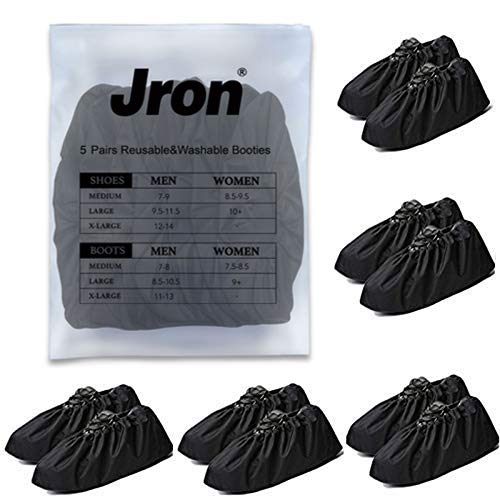 Jron 5 Pairs Premium Reusable Washable Shoe Cover Boot Covers for Contractors (5 Pairs | US 12-14 For Shoes/US 11-13 For Boots, Black) 5 Pairs | US 12-14 For Shoes / US 11-13 For Boots