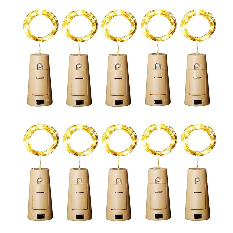 Aluan Wine Bottle Lights with Cork, 12 LED 10 Pack Fairy / String Lights Waterproof Battery Operated for Jar Party Wedding Christmas Festival Bar Decoration, Warm White 12LED - NewNest Australia
