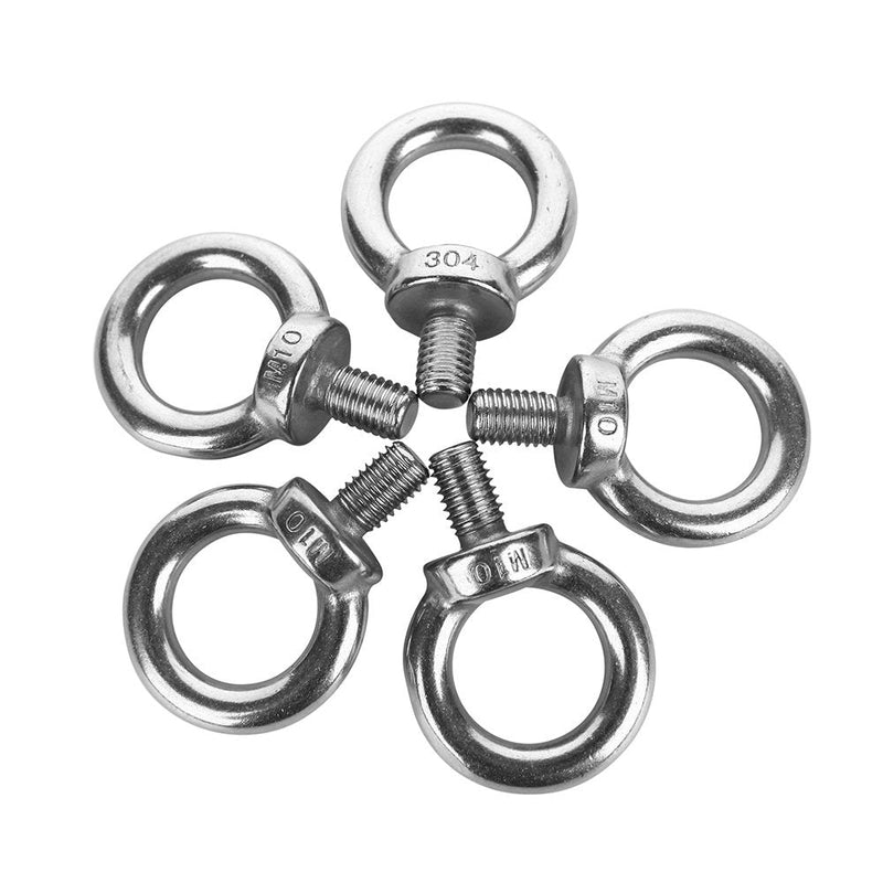 Eowpower 5 Pieces Stainless Steel M10 Male Thread Machinery Shoulder Lifting Ring Eye Bolts