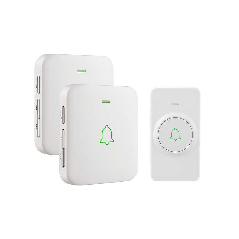 AVANTEK Wireless Door Bell, CW-12 Mini Waterproof Doorbell Chime Operating at 1000 Feet with 52 Melodies, 5 Volume Levels & LED Flash 2 Receivers White