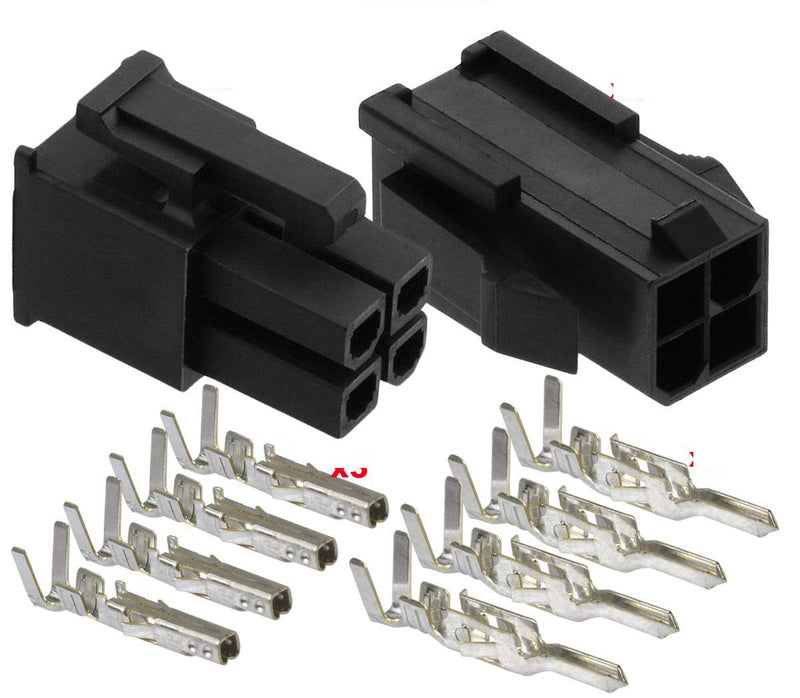 Molex 4-Pin Black Connector Pitch 4.20mm.0165" w/18-24 AWG Pin Mini-Fit Jr ™ (3 Match Set)