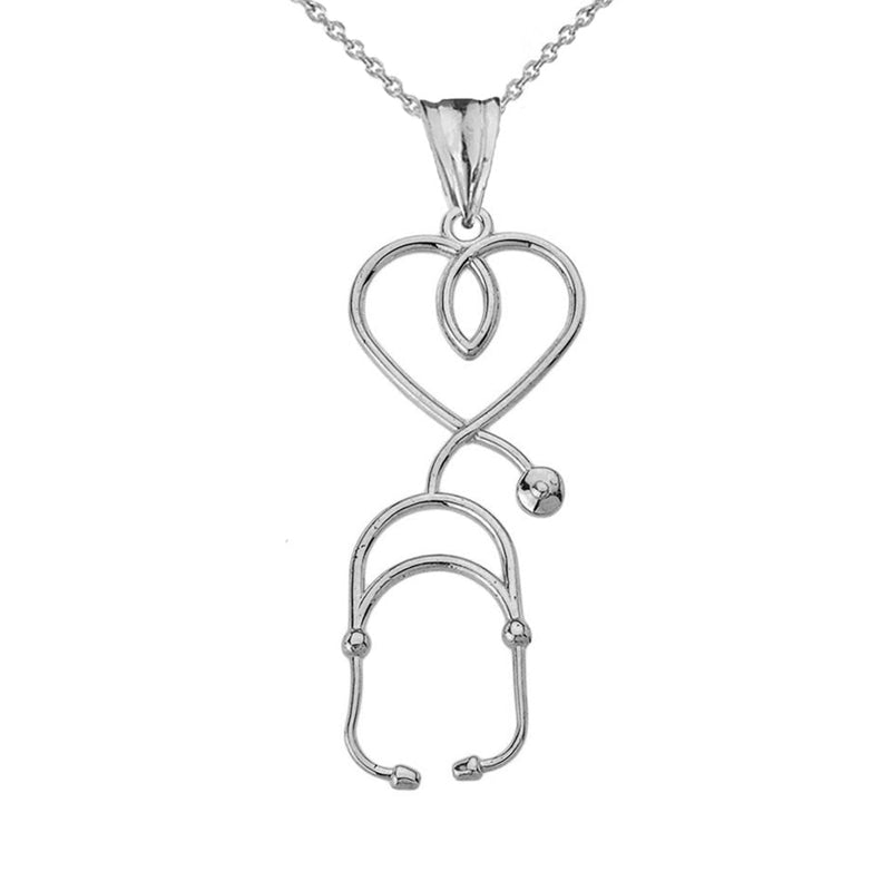 Claddagh Gold Fine Sterling Silver Heart-Shaped Stethoscope Pendant Necklace 18.0 Inches