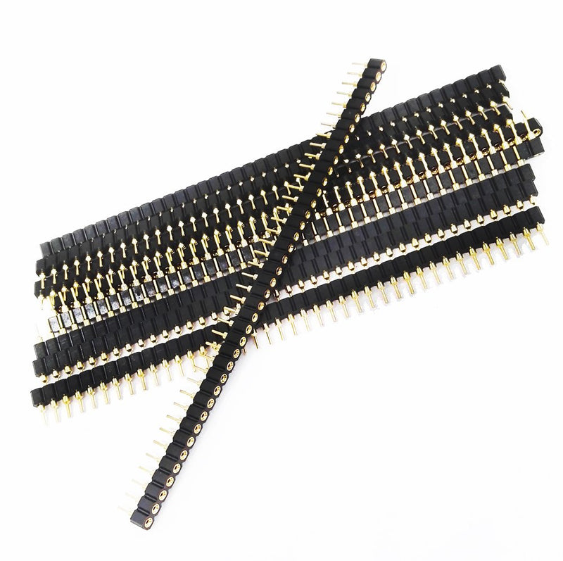 E-Simpo 10pcs 2.54mm (0.1") Hole Round Female Header Socket Gold Single Row Arduino PCB Female IC Crystal Socke High Quality (1x40P Hole Female Header) 1x40P Hole Female Header