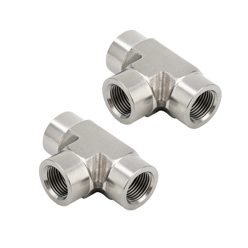 Yoebor 304 Stainless Steel Forged Tee 1/2" x 1/2" NPT Female T-fitting 2pcs 1/2" Fnpt x 1/2" Fnpt x 1/2" Fnpt Pack of 2