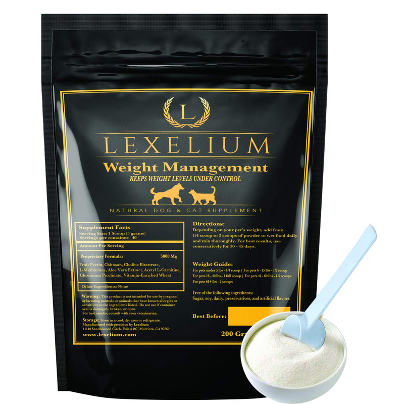 Organic Weight Management Supplement for Cats & Dogs | 100% Natural Pet Supplement Powder | Helps with Weight Loss & Curbing Appetite | Keeps Cats and Dogs from Overeating | 200 Grams