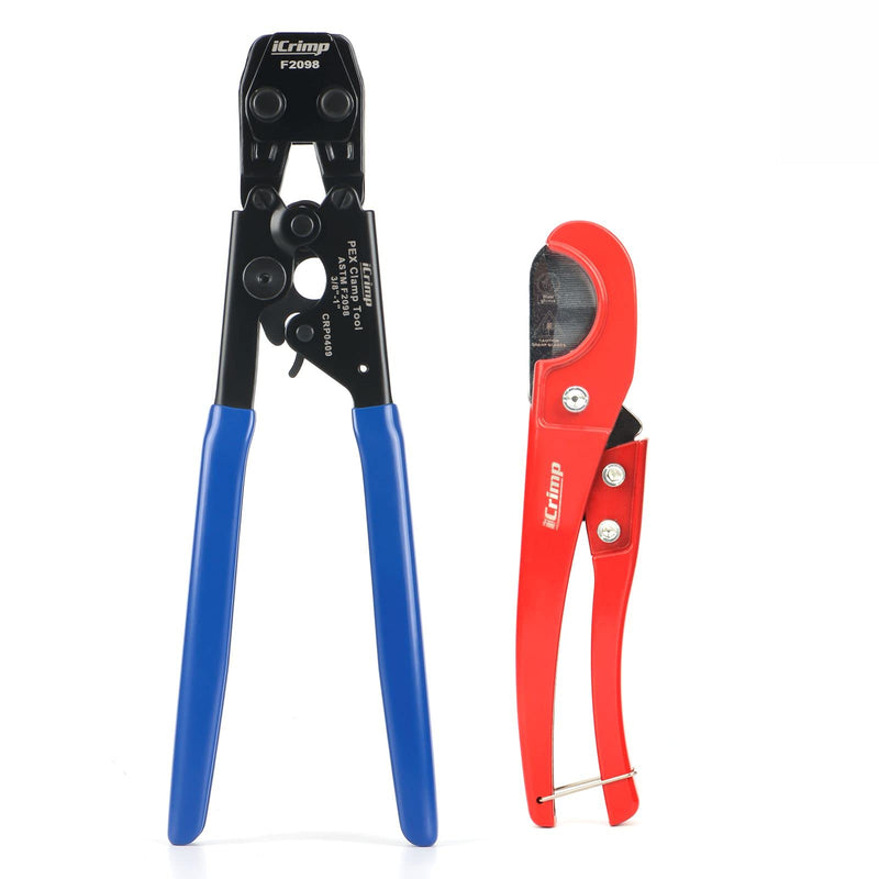 iCrimp PEX Clamp Cinch Tool for 3/8-inch to 1-inch Stainless Steel Clamps meet ASTM F2098 Standard with Pex Pipe Cutter Blue&red CRP0409