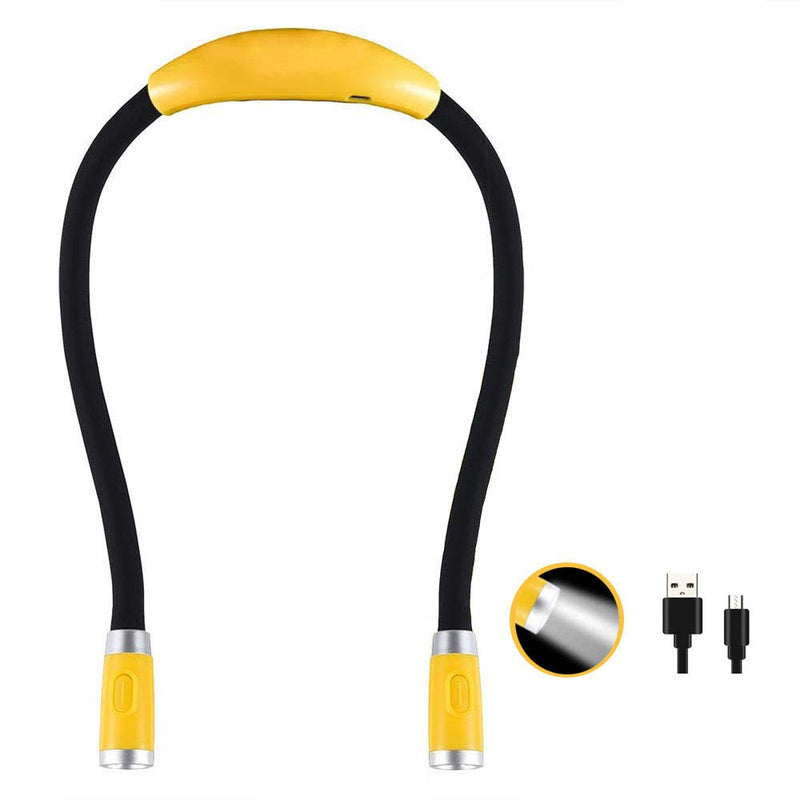 Rechargeable 4 LED Book Light Bright Neck Hug Light, Reading Lights for Reading in Bed, 3 Brightness Levels, Flexible Soft Rubber Arms, Perfect for Bookworms,Knitting,Comping,Crafts Yellow
