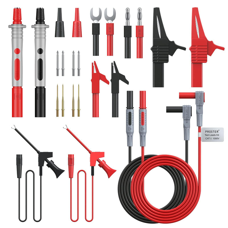 Proster Electrical Multimeter Test Lead 24pcs - Multitester Leads Multimeter Probe Alligator Clips Replaceable Volt Clamp Meter Leads Electronic Test Lead Test Leads 24pcs