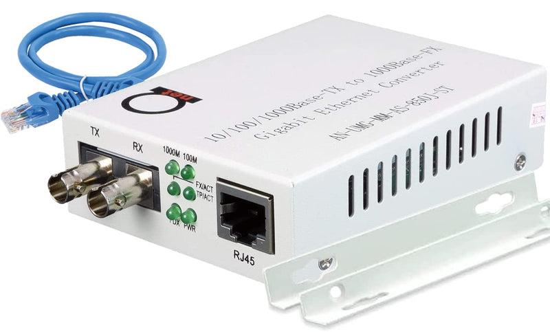 Multimode ST Gigabit Fiber Media Converter - Built-in ST Fiber Module 550 m (0.34 Miles) 850 nm - to UTP Cat5e 10/100/1000 RJ-45 – Auto Sensing Gigabit or Fast Ethernet - Jumbo Frame - LLF Support
