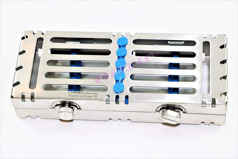 Double Button Detachable Sterilization Cassette for 5 Instruments German Stainless Blue Cynamed