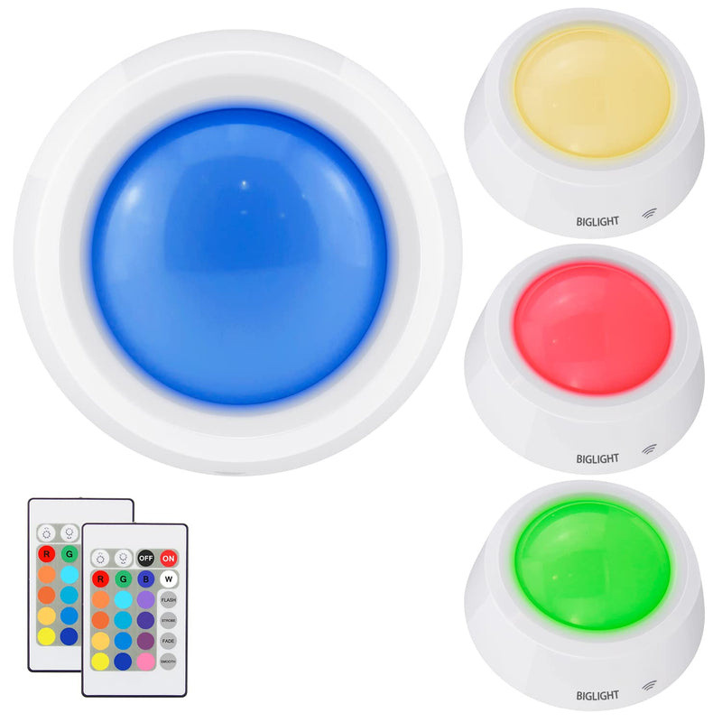 BIGLIGHT Push Lights, RGB Touch Lights, Battery Operated Closet Light, Wireless Tap Light, LED Puck Lights, Remote Controlled Color Changing Lights, Stick on Voice Level Lights for Classroom