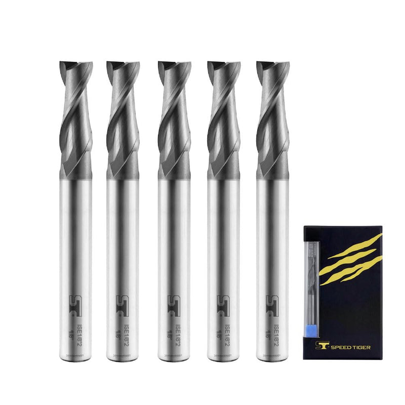 SPEED TIGER Micrograin Carbide Square End Mill - 2 Flute - ISE1/4 2T (5 Pieces, 1/4") - for Milling Alloy Steels, Hardened Steel, Metal & More – Mill Bits Sets for DIYers & Professionals 5 1/4 in