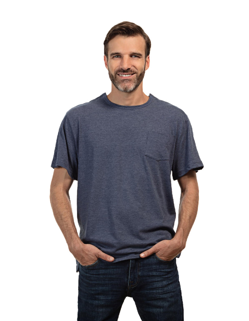 MAI After Shoulder Surgery Shirt for Men - Short Sleeve Tear Away Shirt, Chemo Shirts for Port Access Medium Blue