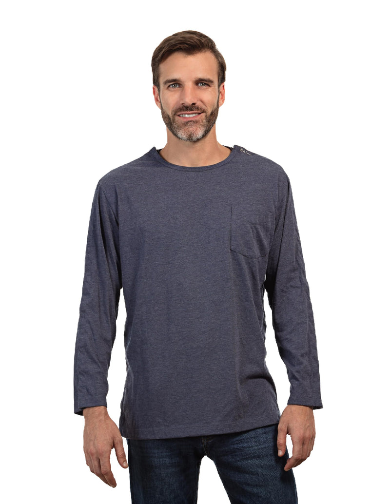 MAI Post Shoulder Surgery Shirts for Men - Recovery Long Sleeve Shirt with Easy Snaps on Sides, Chemo Port Access Shirt XX-Large Blue