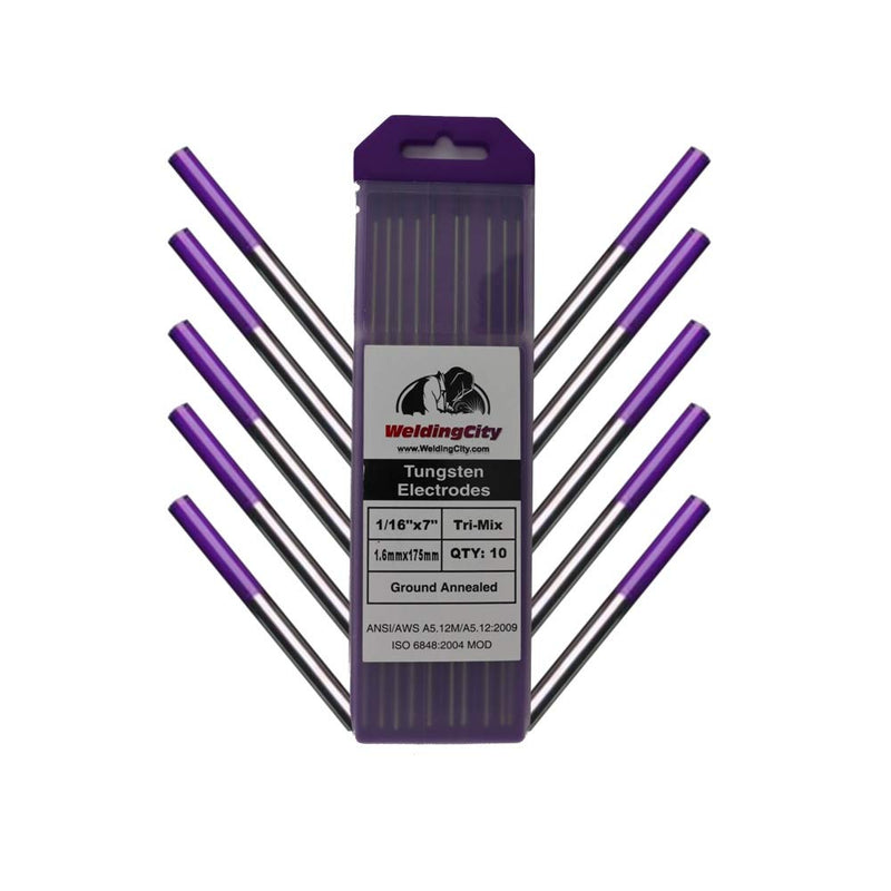 WeldingCity 10-pcs TIG Welding Tungsten Electrode Tri-Element Non-Radioactive (Purple/AWS: EWG) 1/16" x 7" | 10-pk 1/16", 10-pcs