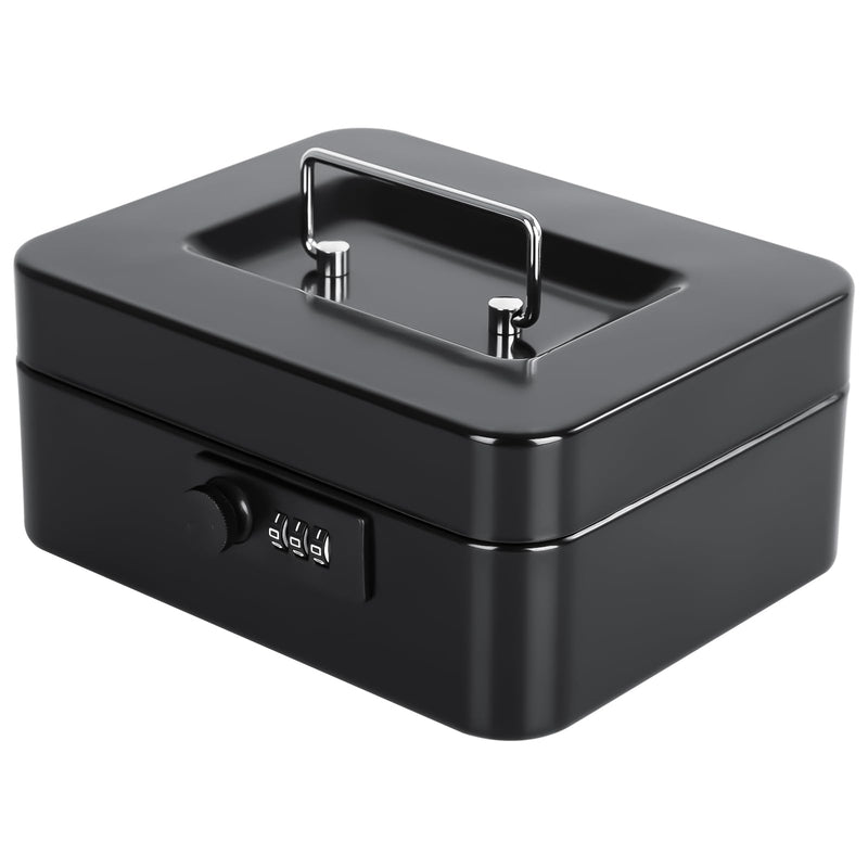 KYODOLED Cash Box with Combination Lock Safe Metal Money Box with Money Tray for Security Lock Box 7.87"x 6.30"x 3.35" Black Medium