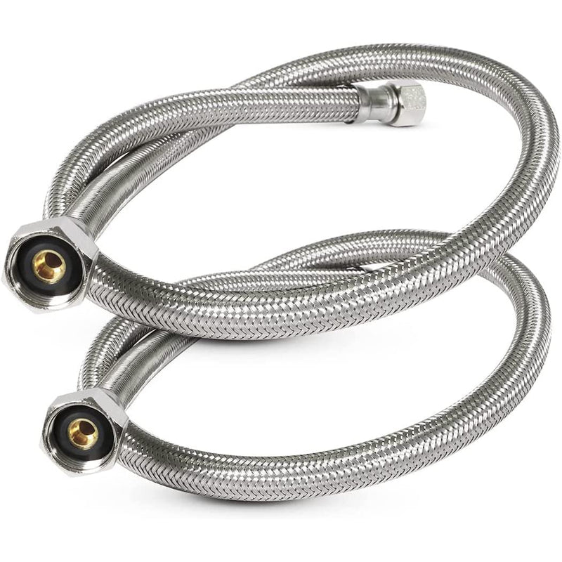 CNCT27116-OM-2 Braided Faucet Connector 16" Long, 1/2" IPS Brass Nut X 3/8 Female Fitting, Stainless Steel Lead-Free, 2 Pack 16 In Pack Of 2