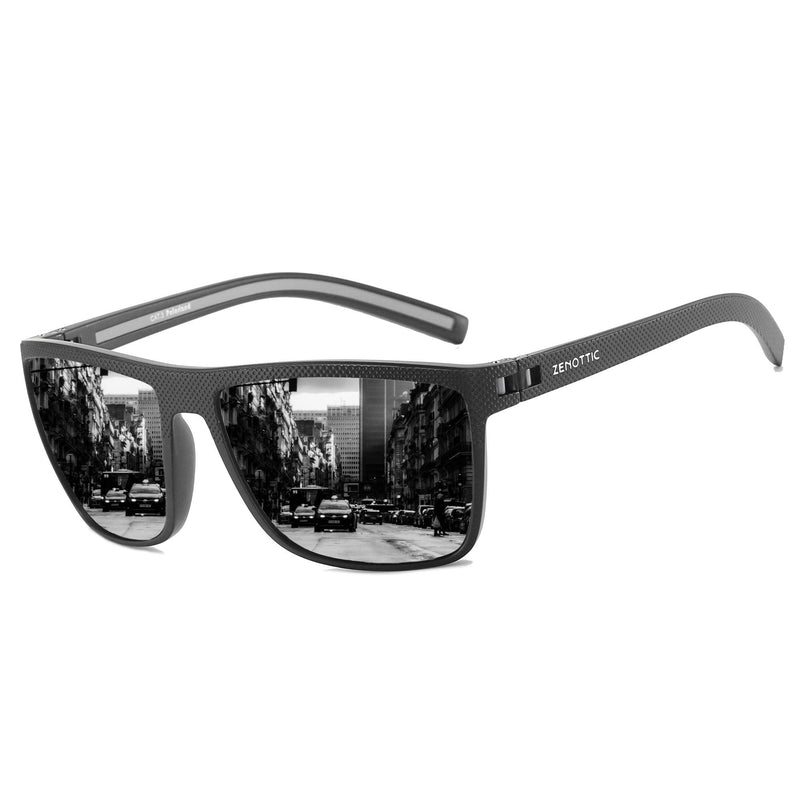 ZENOTTIC Polarized Sunglasses for Men Lightweight TR90 Frame UV400 Protection Square Sun Glasses C02 Black Frame / Black Polarized Lens