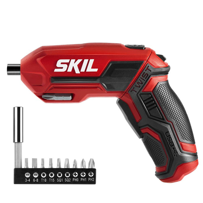 SKIL 4V Pivot Grip Rechargeable Cordless Screwdriver, Includes 9pcs Bit, 1pc Bit Holder, USB Charging Cable - SD561802 4V Pivot Grip Screwdriver_9pc Set