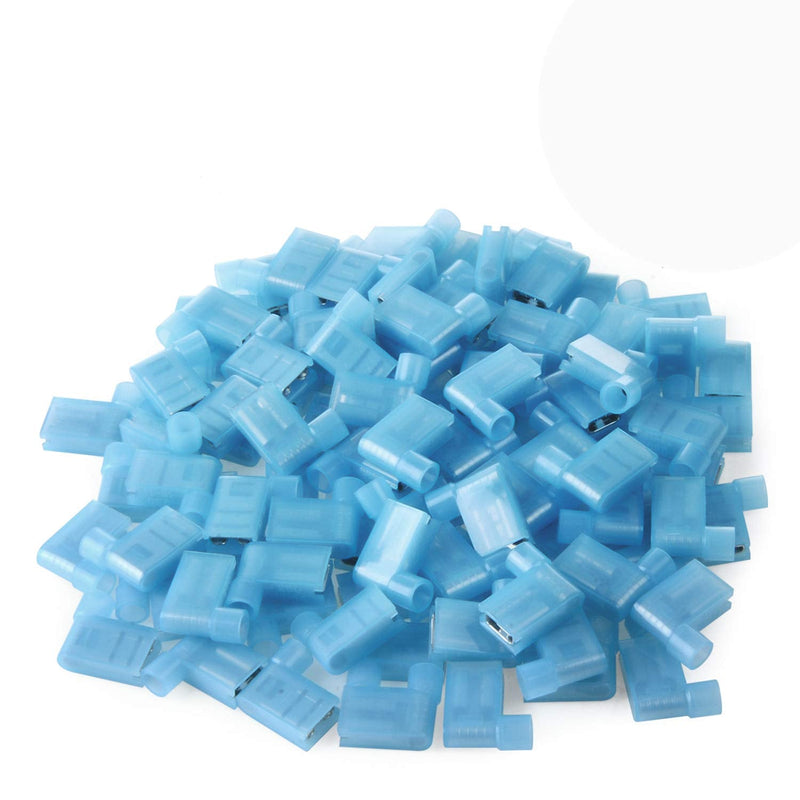 XHF 90 Degree 16-14 AWG Flag Shaped Right Angle Spade Connectors Terminals Nylon Fully Insulated Quick Crimp Wire Connectors 100 Pcs Blue