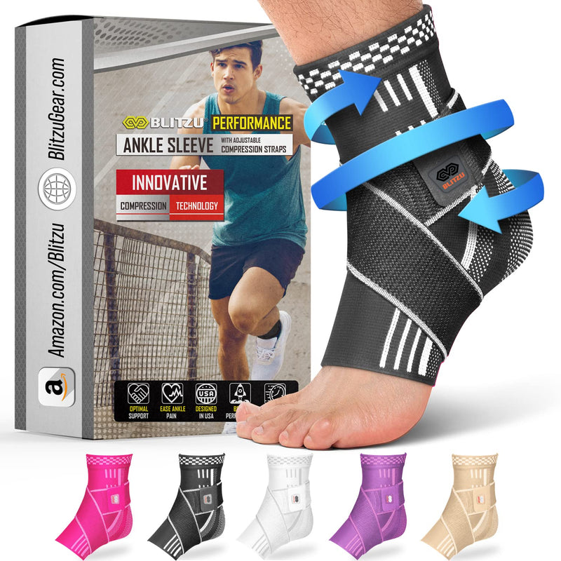 Ankle Brace for Women, Men, Plantar Fasciitis Relief, Achilles Tendonitis Brace for Sprained Foot, Ankle Compression Sleeve with Strap Black L Large