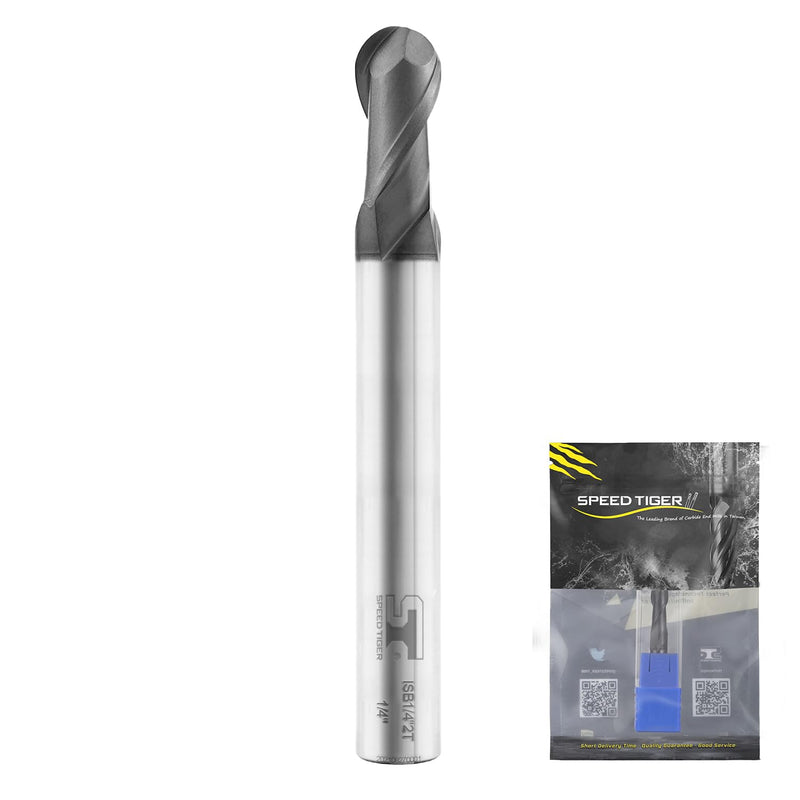 SPEED TIGER Micrograin Carbide Ball Nose End Mill - 2 Flute - ISB3/8 2T (1 Piece, 3/8") - for Milling Alloy Steels, Hardened Steel, Metal – Mill Bits Sets for DIYers & Professionals 1 3/8 in