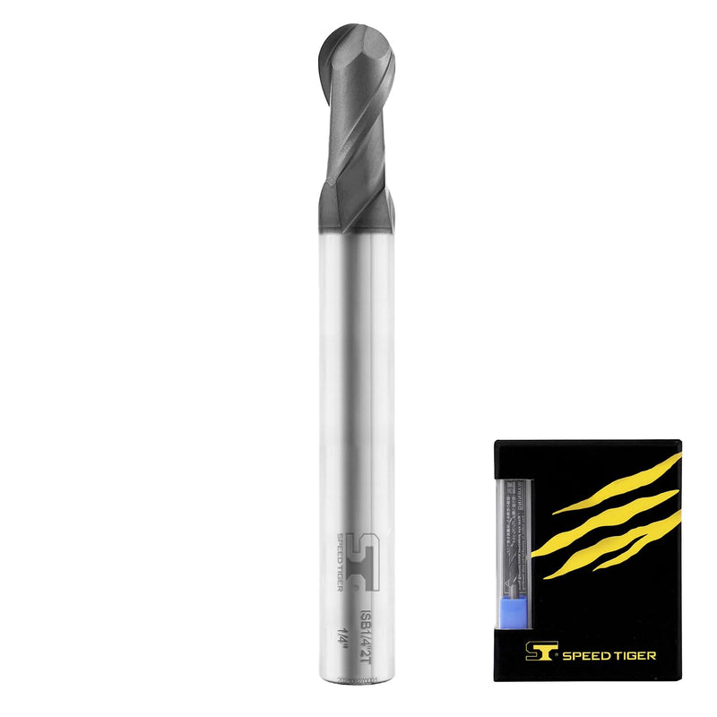SPEED TIGER Micrograin Carbide Ball Nose End Mill - 2 Flute - ISB3/16 2T (5 Pieces, 3/16") - for Milling Alloy Steels, Hardened Steel, Metal – Mill Bits Sets for DIYers & Professionals 5 3/16 in