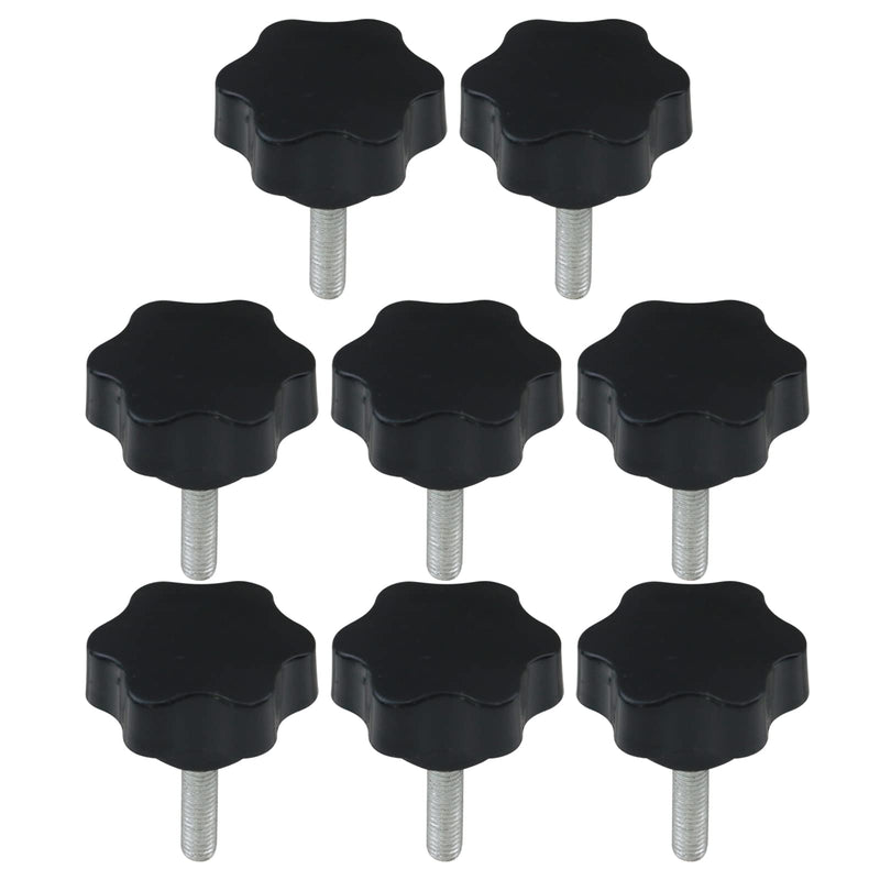 Antrader 8-Piece 5/16" x 1.2" Male Thread Star Knob Hexagonal Shaped Clamping Nuts Hand Tightening Screw M8 x 30mm Black