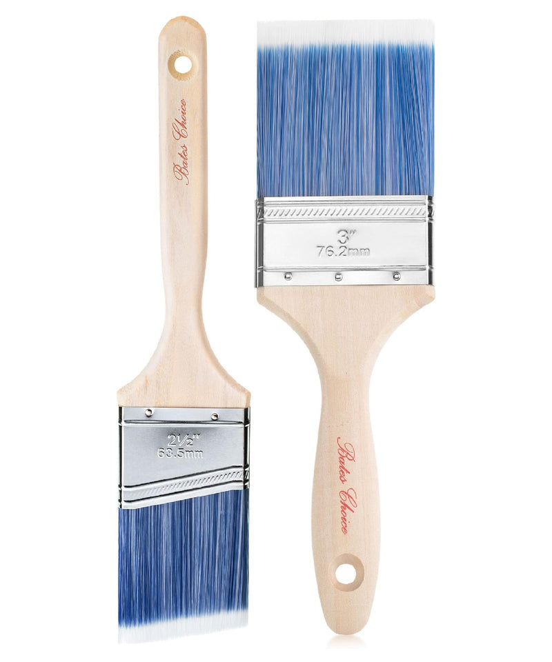 Bates - 2 Pack, Wood Handle, Paint Brushes Set, Professional House, Trim, Sash Paint Brush Wood Handle Angle/Flat 2 Pack, 2.5” & 3”