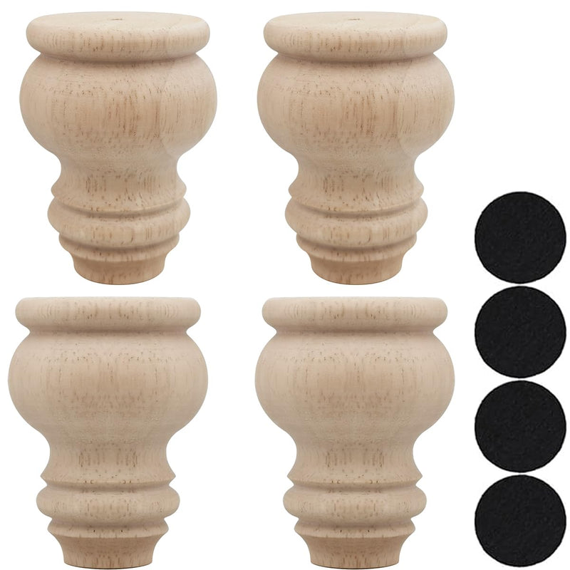 3" Tall Solid Wood Furniture Legs Unfinished Bun Feet for Cabinet Sofa Ottoman TV Stand Loveseat Dresser Set of 4