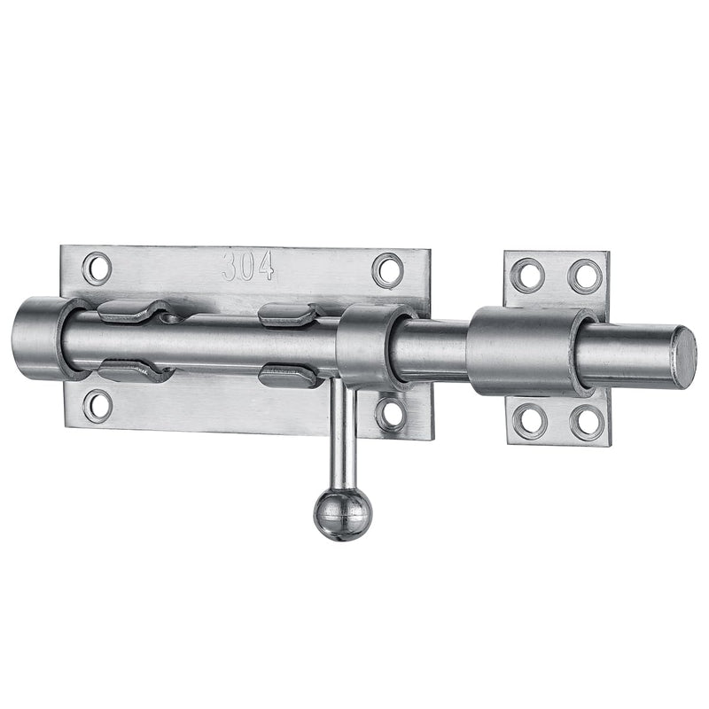 JQK Sliding Bolt Gate Latch, 6.3 Inch (Thick 2.4mm) Heavy Duty 304 Stainless Steel Barrel Bolt with Padlock Hole, Interior Door Latches Brushed Finish, DL300-BN 6Inch(1 Pack) Brushed Steel