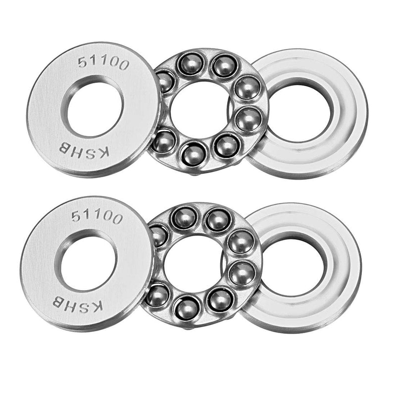 uxcell 51100 Thrust Ball Bearings 10mm x 24mm x 9mm Chrome Steel ABEC3 Single Row Roller 2pcs 10mmx24mmx9mm