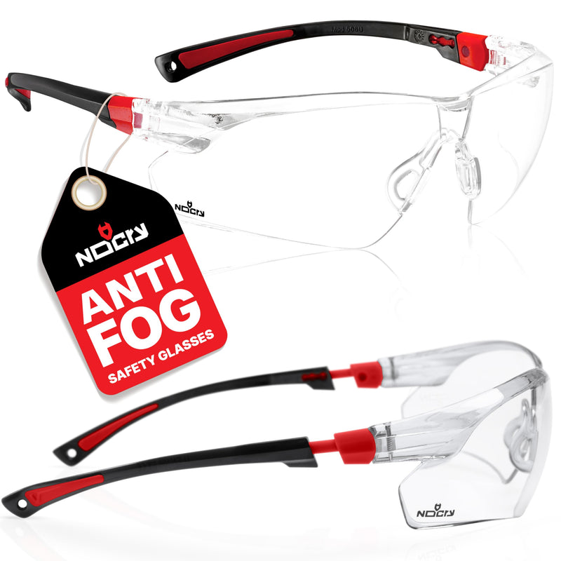 NoCry Clear Safety Glasses for Men and Women with Anti-Fog and Scratch Resistant Wrap Around Lenses, Adjustable Temples and Nose Pads — ANSI Z87 Certified Protective Eyewear with 100% UV Shielding Black & Red 1